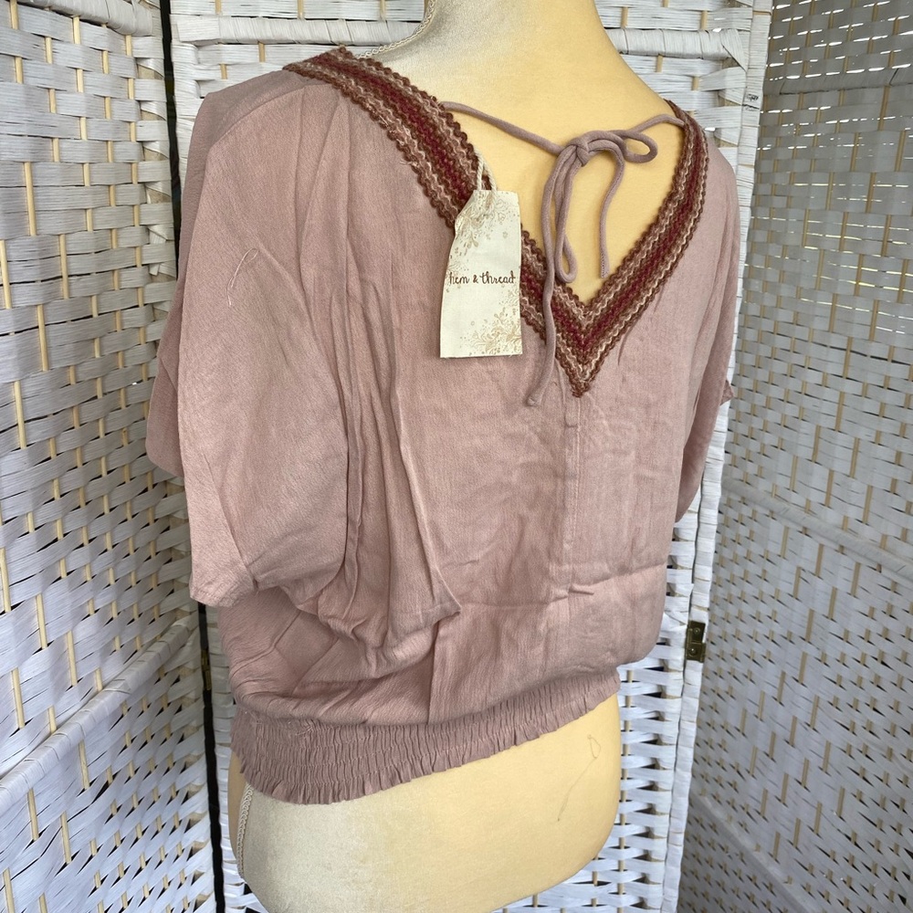 NWT Hem & Thread Meryl Zig Zag Trimmed Kimono Sleeve Top Bohemian Style Blouse - Picture 11 of 15